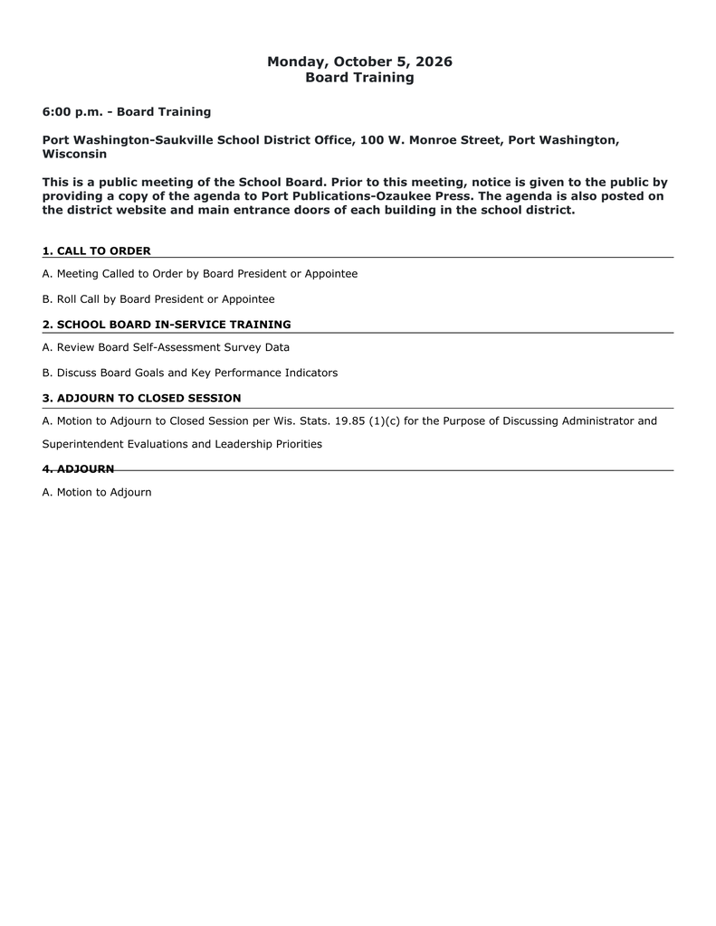 Board Training Meeting Agenda (10-5-26)