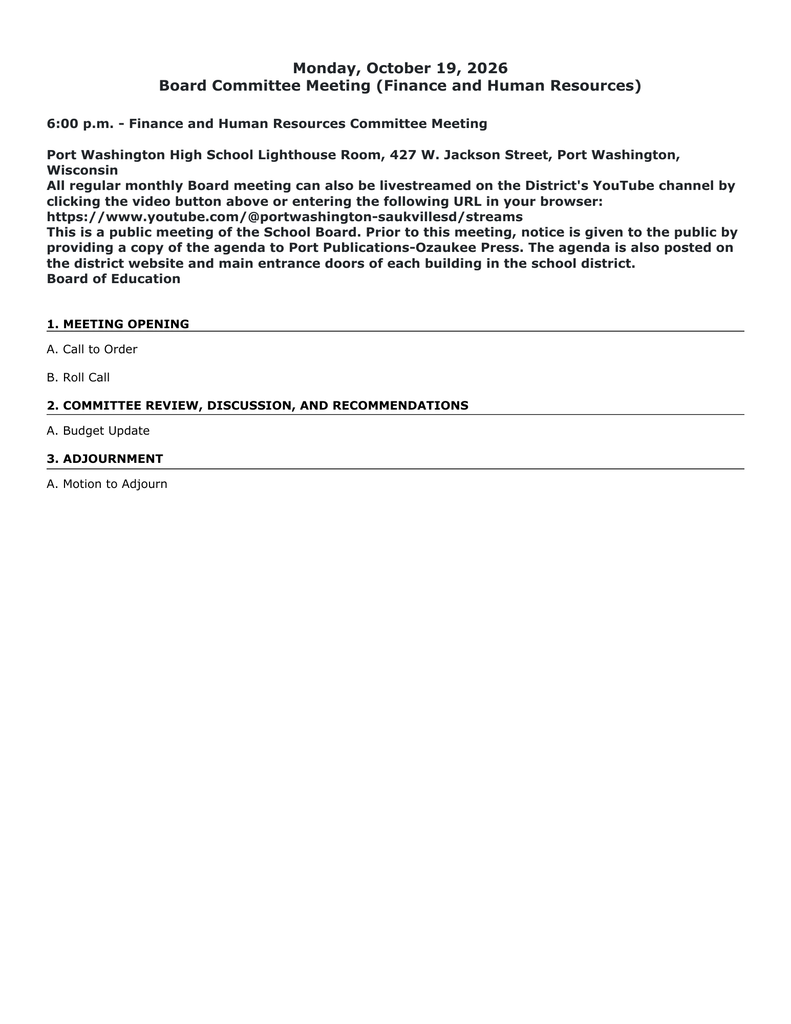School Board Meeting Notice for 10-19-26