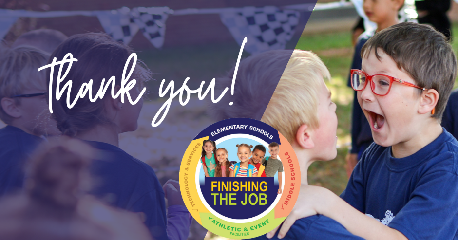 two boys cheering with words like thank you