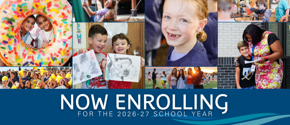 a collage of photos of students with the words now enrolling for the 2026-27 school year