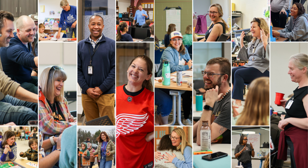 a collage of photos of teachers in classrooms