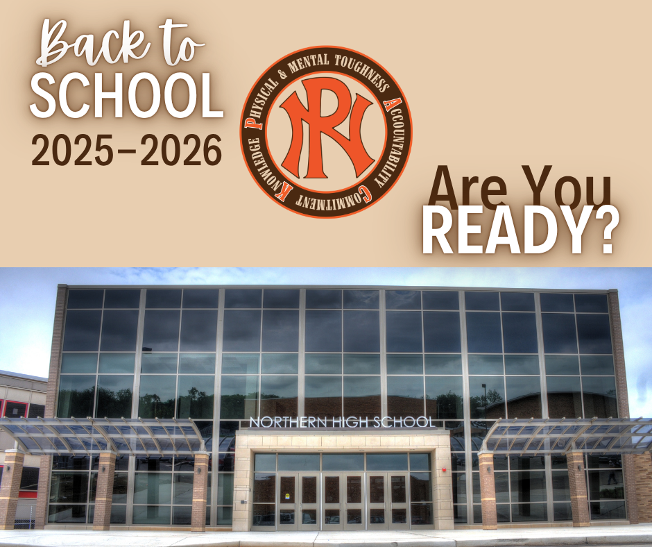image of PNHS front doors, packstrong logo, back to school 2025-2026 are you ready?