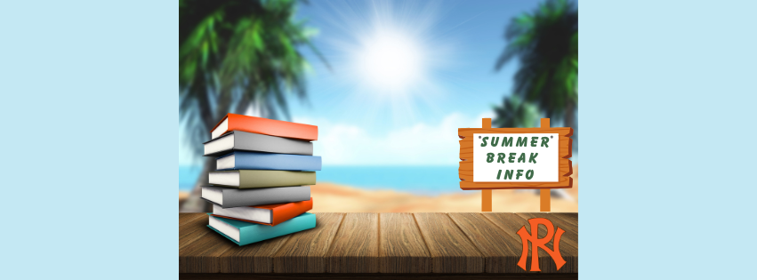 sun, fun and summer break info, with summer scene with pn logo