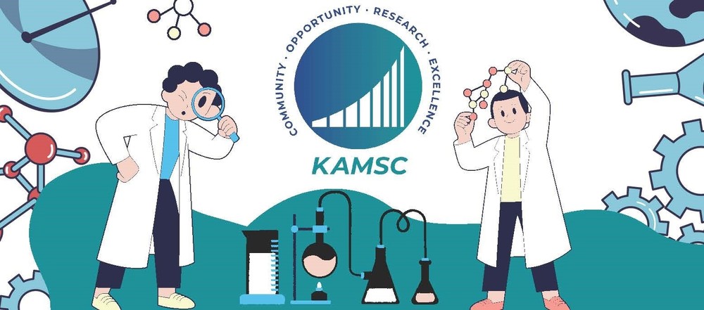 a graphic of scientists with the KAMSC logo