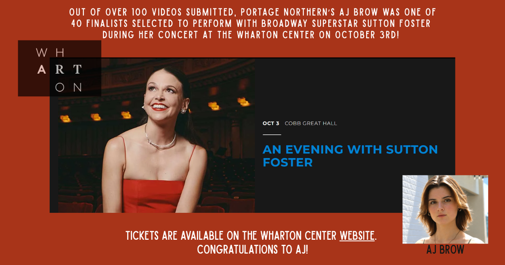 AJ Brow is getting a chance to preform at the Wharton Theater with Broadway Legend Sutton Foster