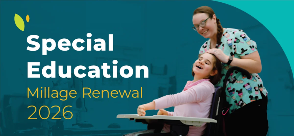 a photo of a girl in a wheelchair smiling with a teacher with the logo for KRESA