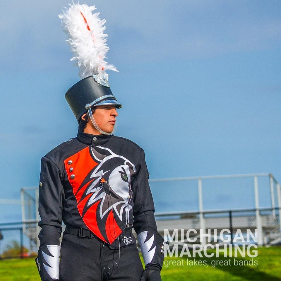 marching band student in uniform