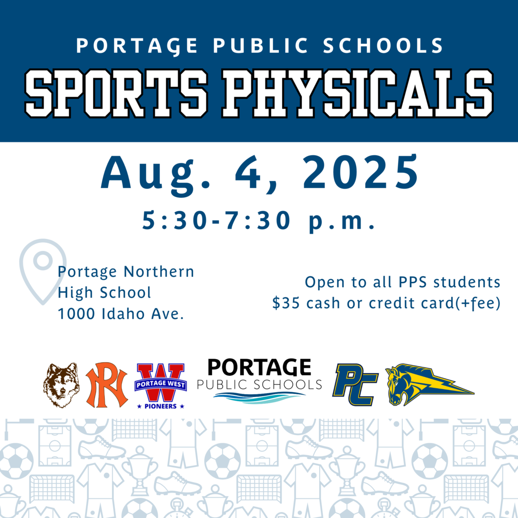 a graphic for sports physicals, text in caption