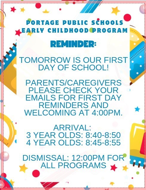 Flyer for families about the first day of school.