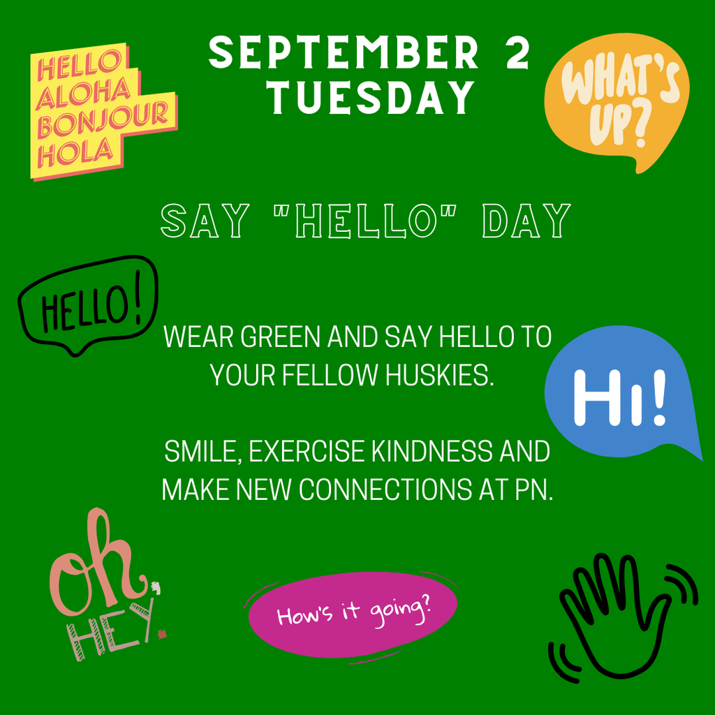 September 2 Tuesday Say hello day oh hey, hello, aloha, bonjour, hola whats up hi..waving