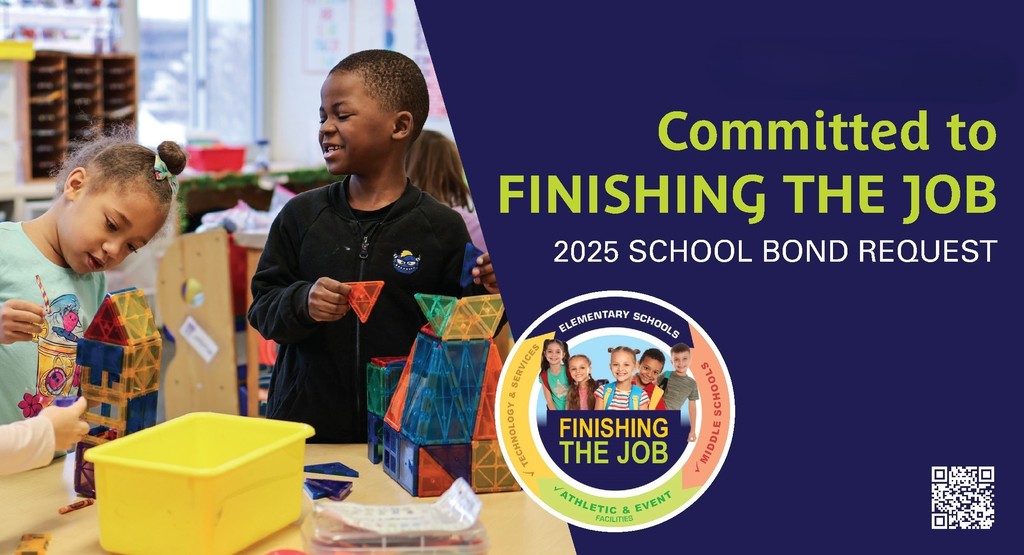 a voter postcard that says committed to finishing the 2025 and 2025 school bond request