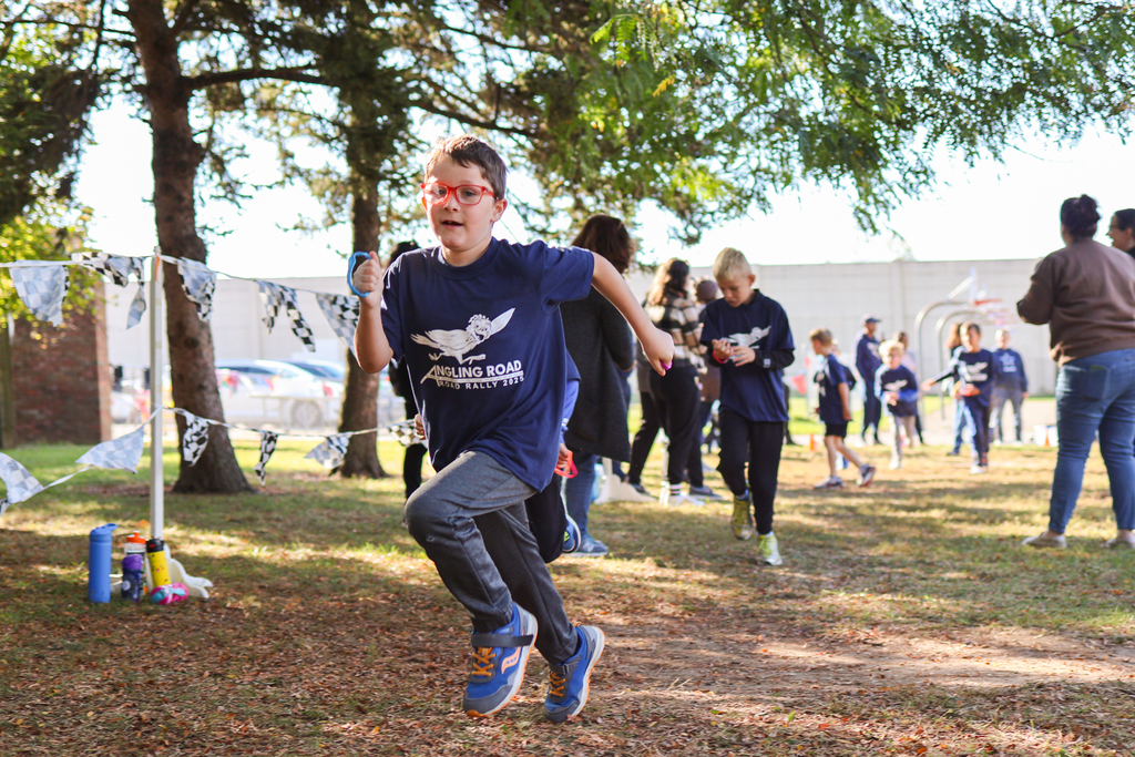 a boy running outside