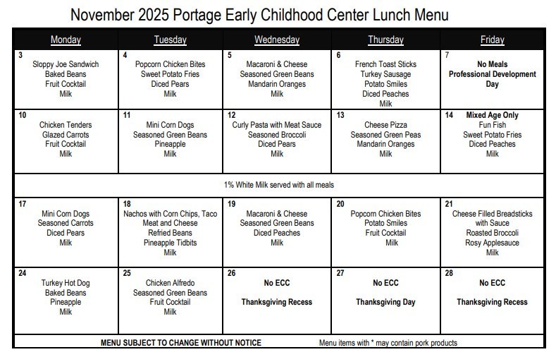 November Lunch Menu