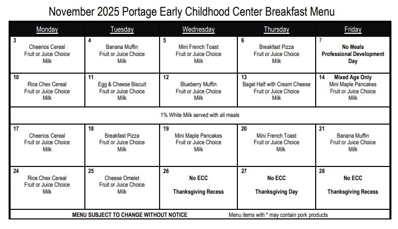November Breakfast Menu