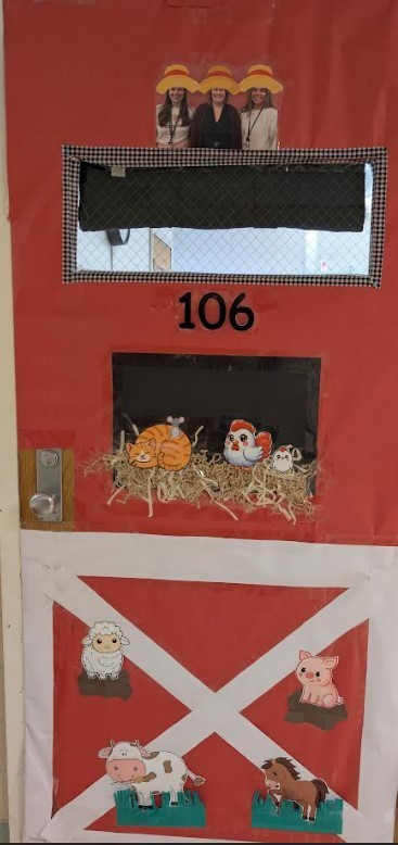 Front door decoration with farm theme.