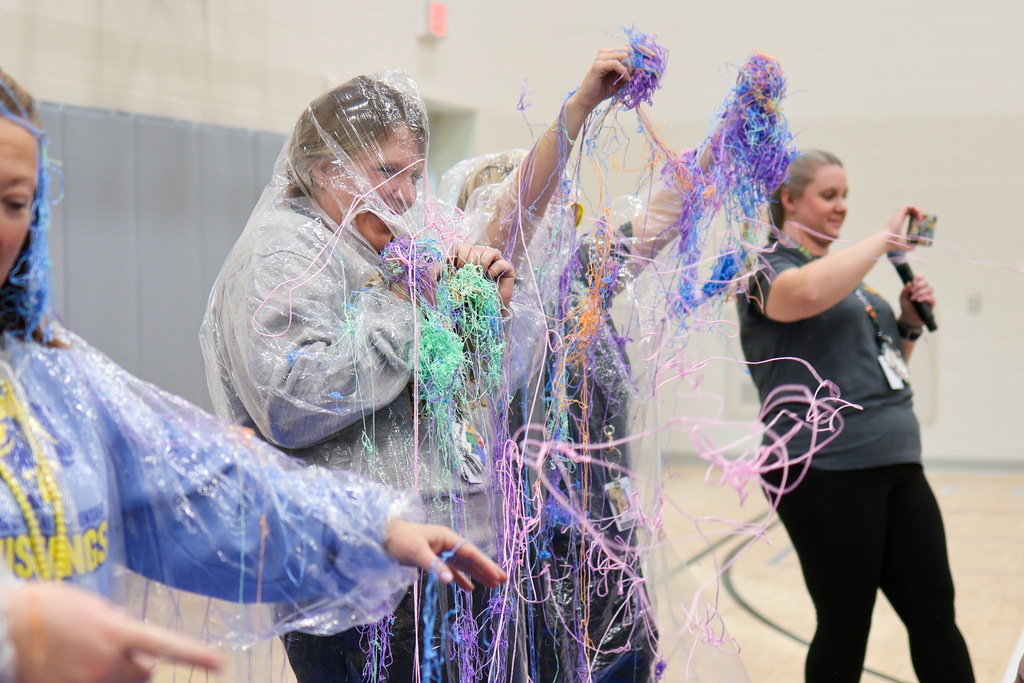 teacher covered in silly string