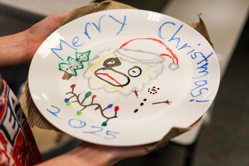 a plate hand painted with christmas decor