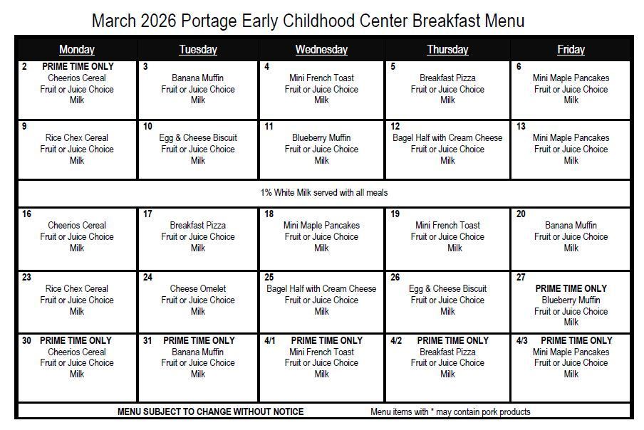 March Breakfast Menu