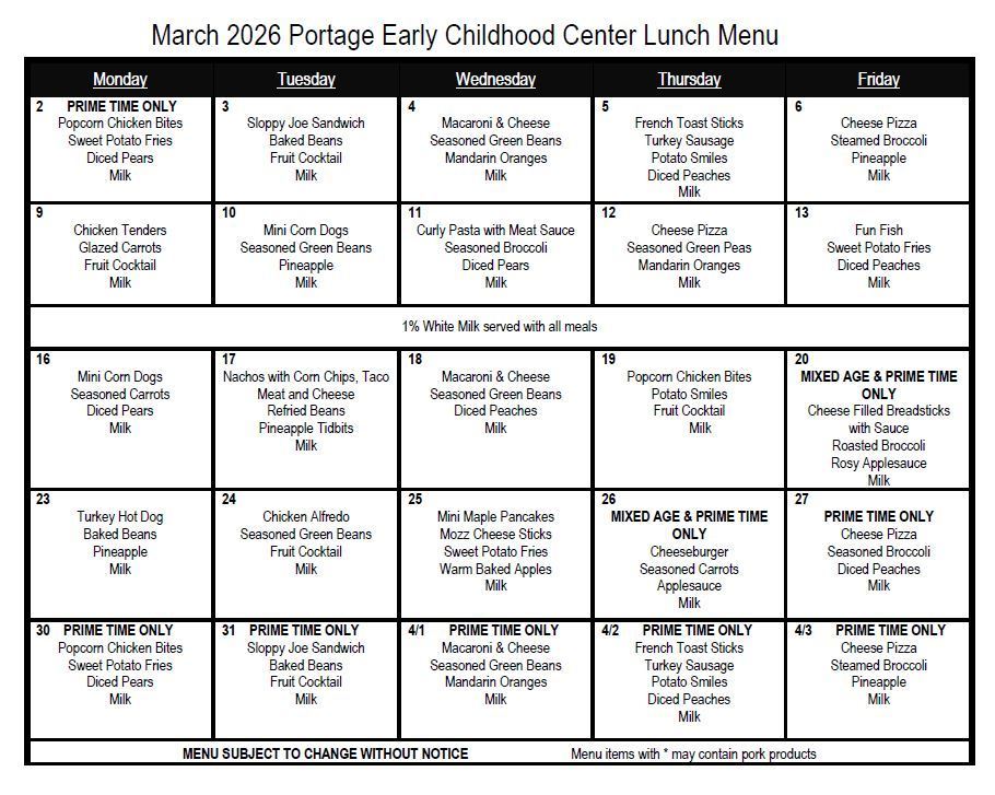 March Lunch Menu