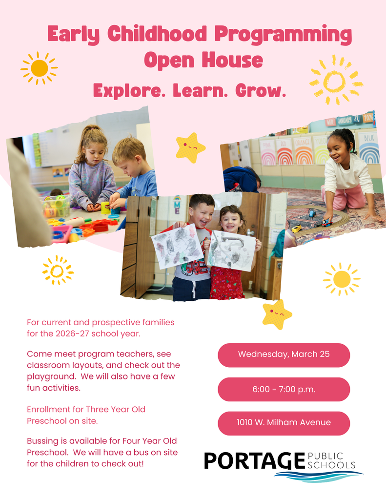 Early Childhood Open House on March 25, 2026 from 6:00 - 7:00 p.m.