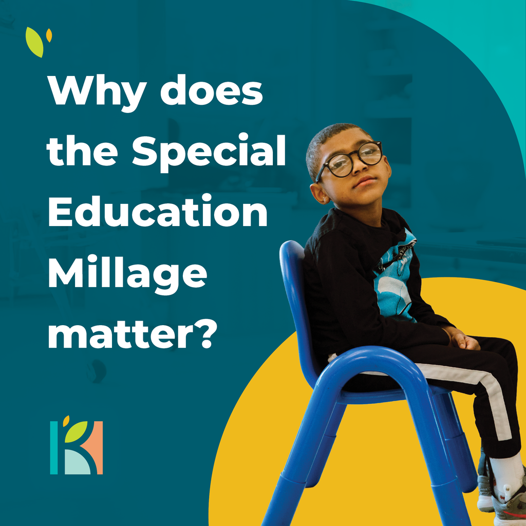 Graphic with the text “Why does the Special Education Millage matter?” and a child seated in a blue chair.