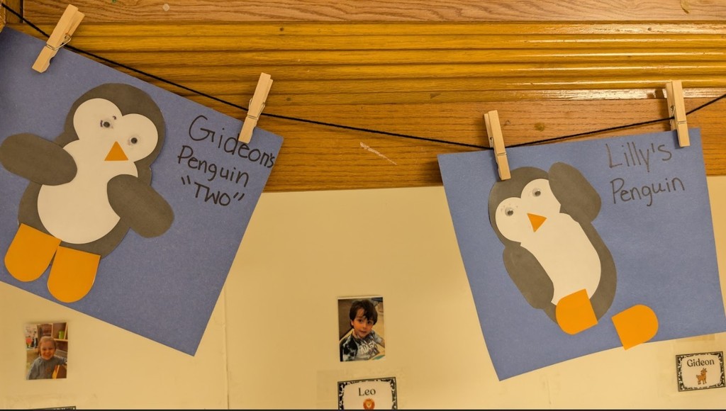 Penguin pictures created in the hallway.