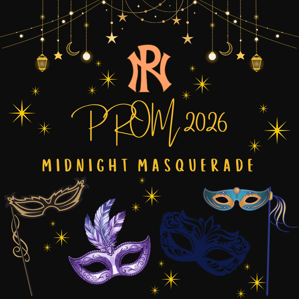 PN logo, Prom 2026 Midnight Masquerade with masks and sparkles