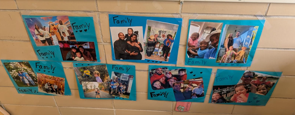 A wall full of family pictures. 