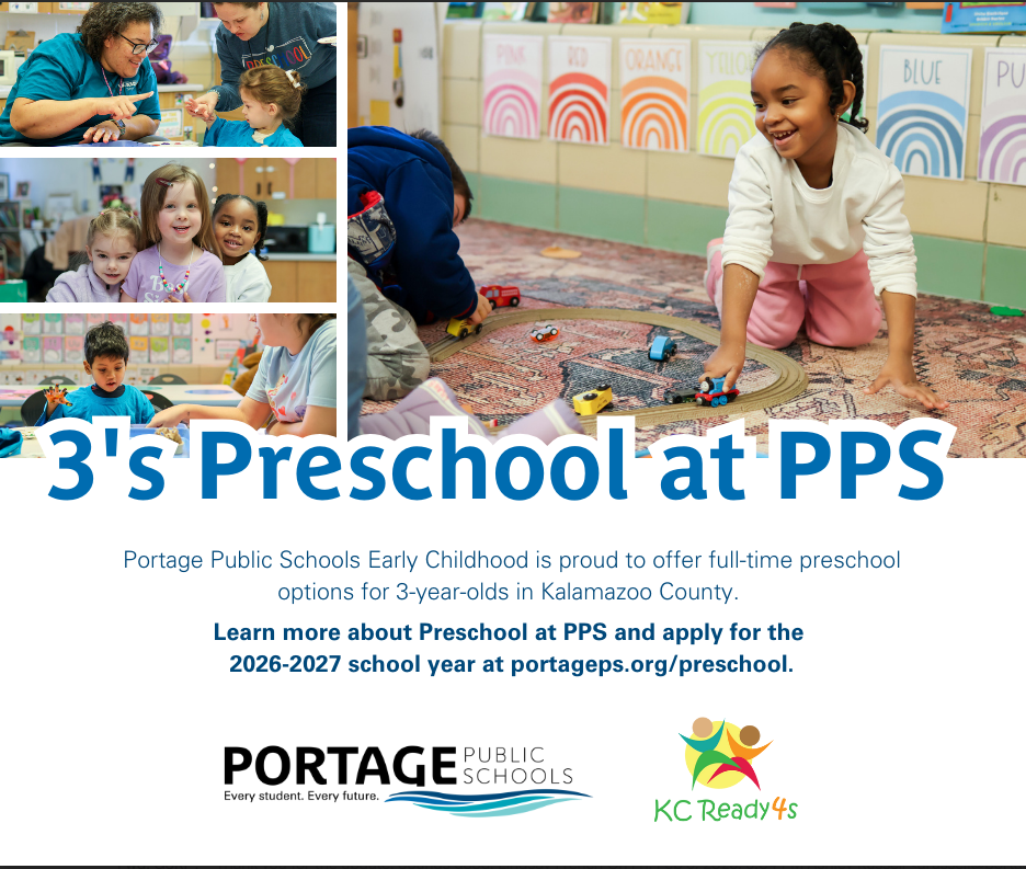3s Preschool at PPS, Learn more about Preschool at PPS at portageps.org/preschool.