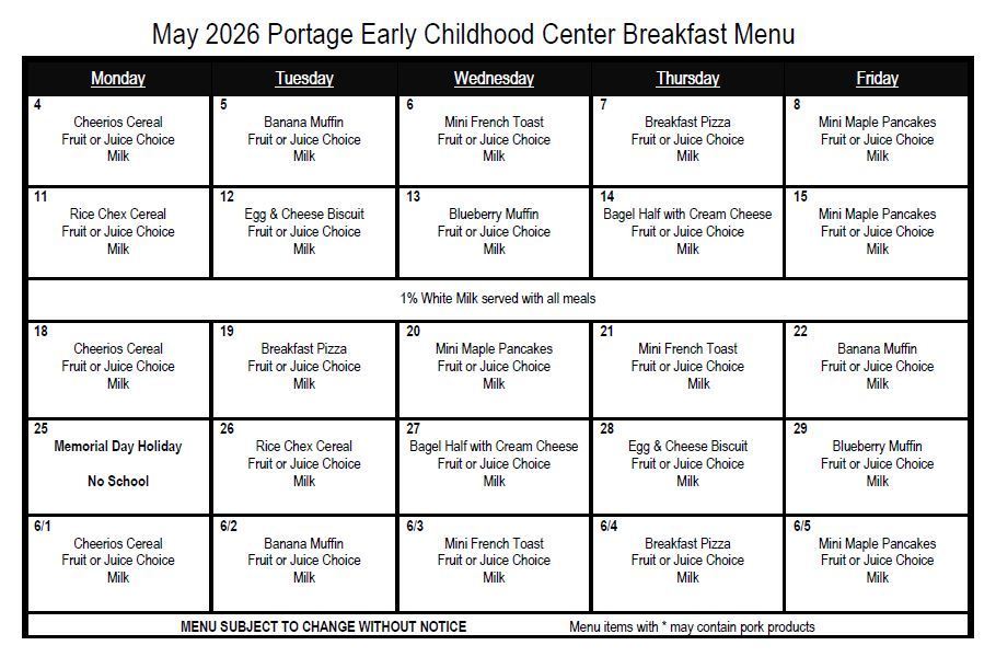 May and June Breakfast Menu