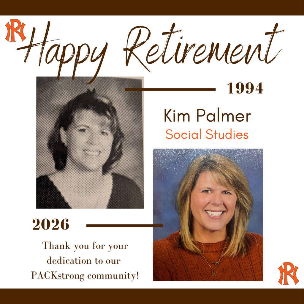 PN logos, Happy Retirement Kim Palmer social studies 1994 & 2026 thank you for your dedication to our packstrong community...picture of Kim Palmer from 1994 & 2026