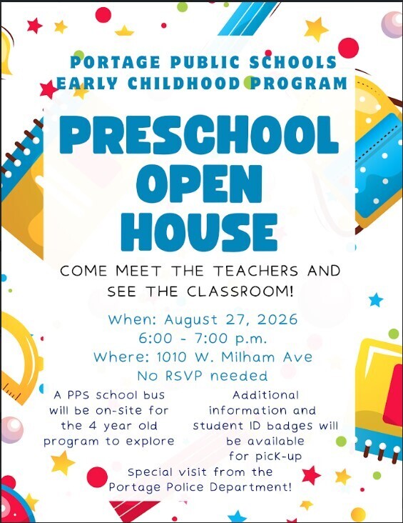 Brightly colored Open House sign for families to come attend for preschool with event dates and times.
