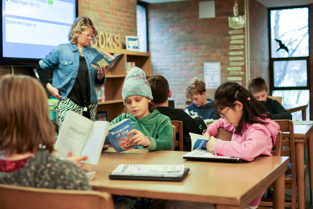 students read in a library