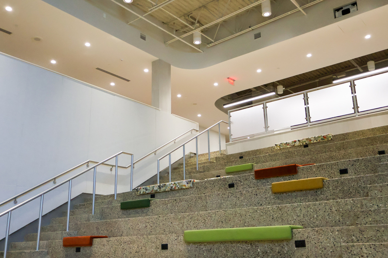 a large staircase in a school
