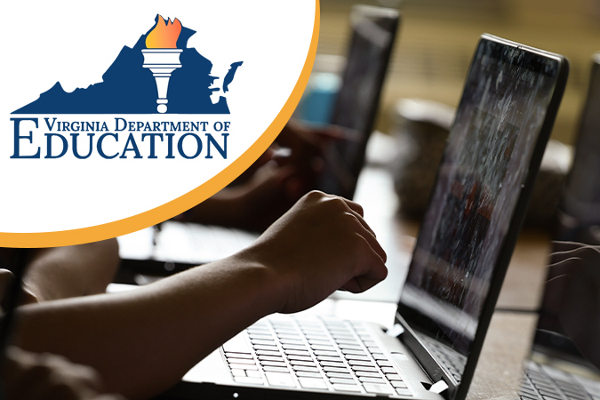 Virginia Department of Education logo over an image of hands over an open laptop