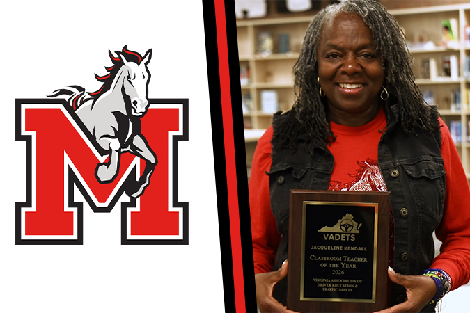 Manor High School Logo with picture of Jacqueline Kendall holding an award