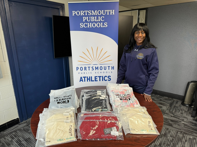 Shani Twyman with the Bras for Girls donation