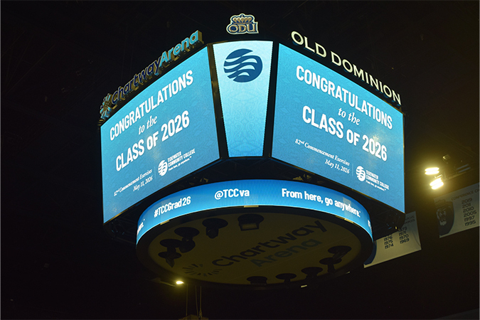 Jumbotron at Chartway Arena that reads "Congratulations to the Class of 2026"