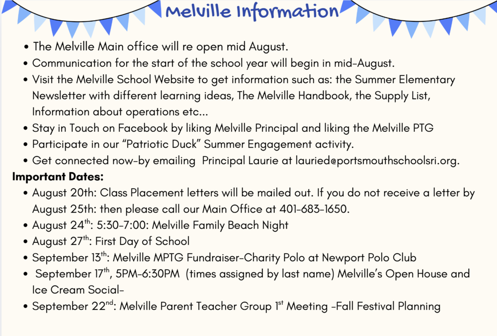 Melville Summer Information