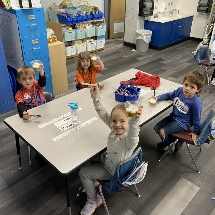 Blue table is excited to eat!