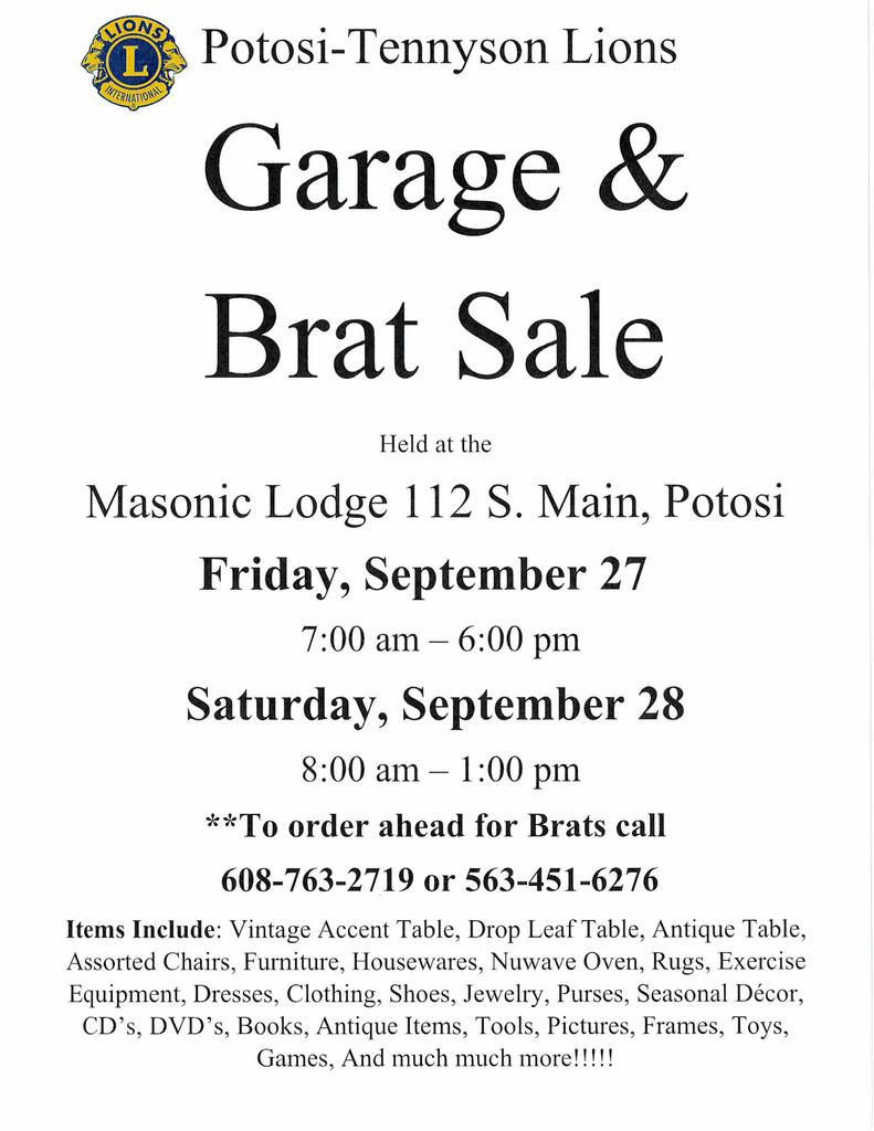Lions Garage & Brat Sale