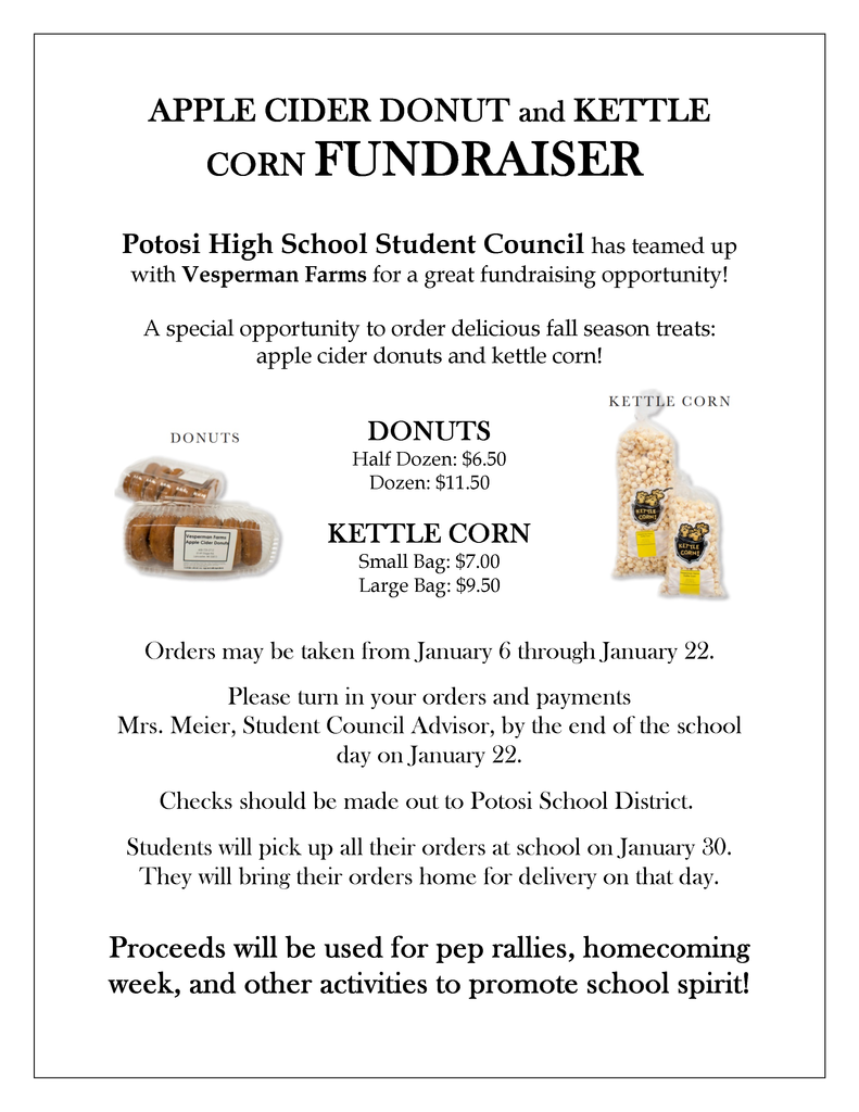 PHS Student Council Fundraiser-Apple Cider Donuts & Kettle Corn