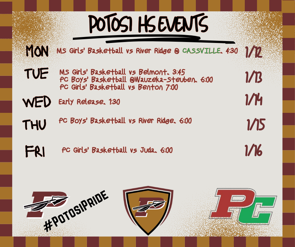 Weekly events for PHS - Jan 12-16