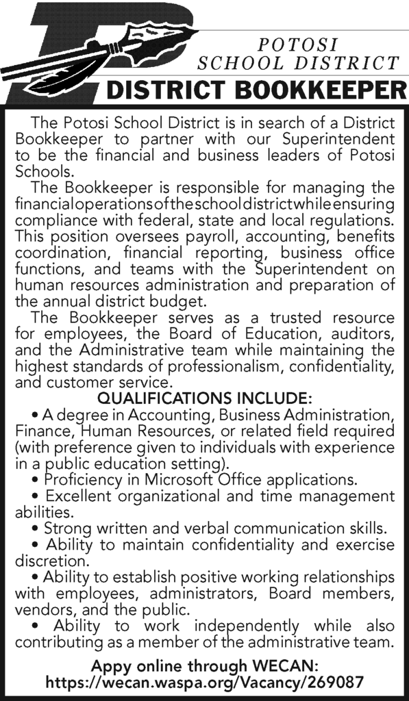 Potosi Bookkeeper opening