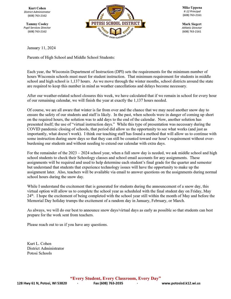 Letter from Mr. Cohen