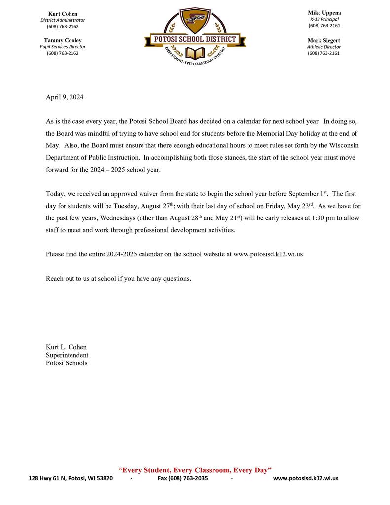 New Calendar 2024-25