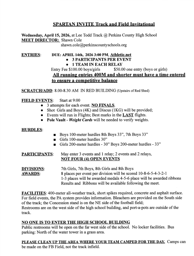 Junior High Track @ Perkins County @ 9:00 a.m.