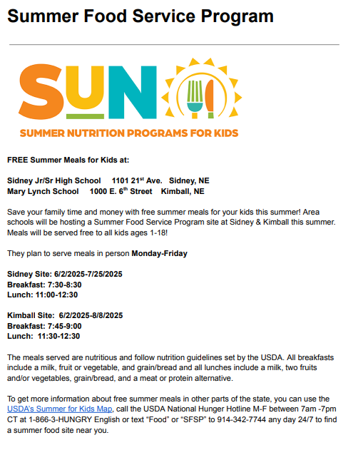 Free Summer meals for students