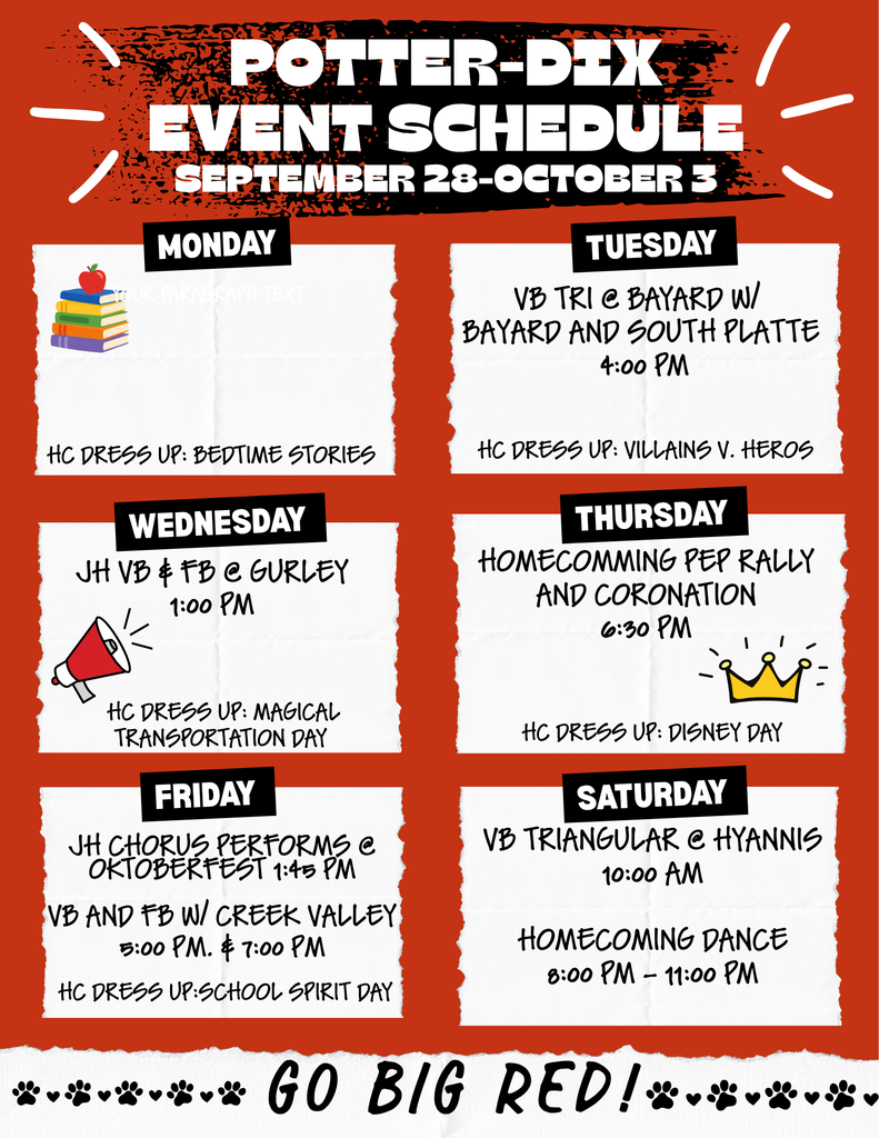 Weekly events schedule