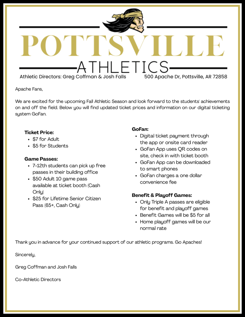 Athletic tickets, game passes and GoFan information. Go Apaches!